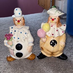 Set of 2 clown figurines. 6” tall